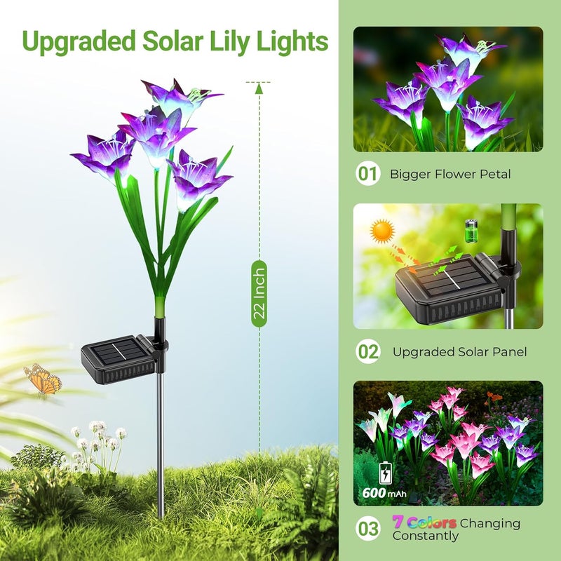 WdtPro Solar Outdoor Lights Garden Decorative 10 Pack, Waterproof Solar Garden Lights with 40 Lily Flowers, Multi-Color Changing Outdoor Solar Lights for Yard Outside Decorations - Image 3